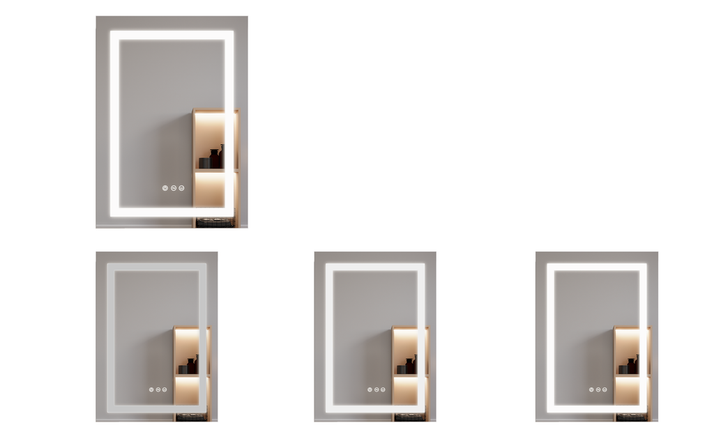 Single-door LED bathroom medicine cabinet with backlit anti-fog mirror and touch icons