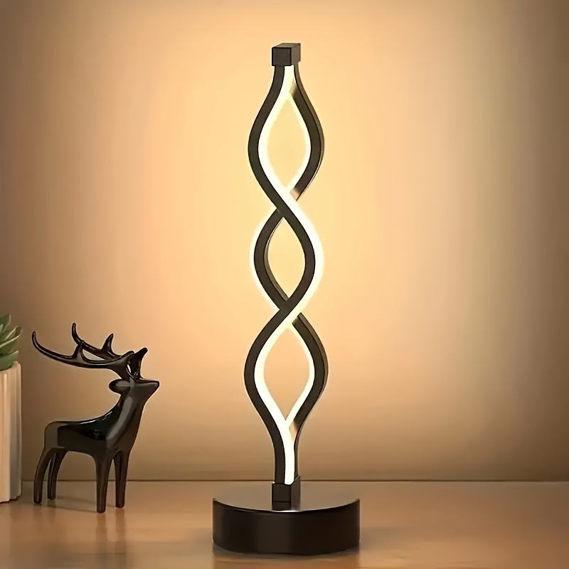 Black loop bar table lamp with round base, warm white light for bedside