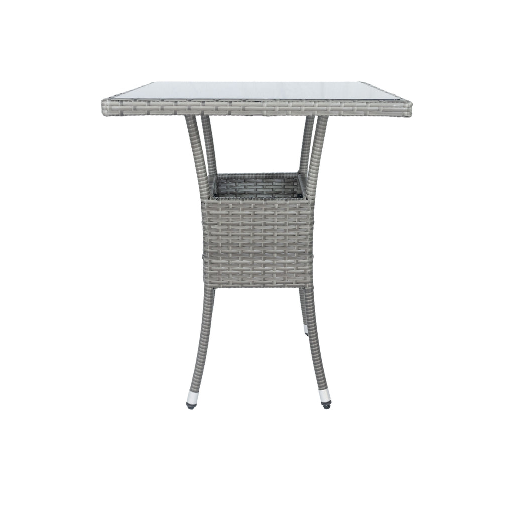 Gray wicker square side table with woven tabletop