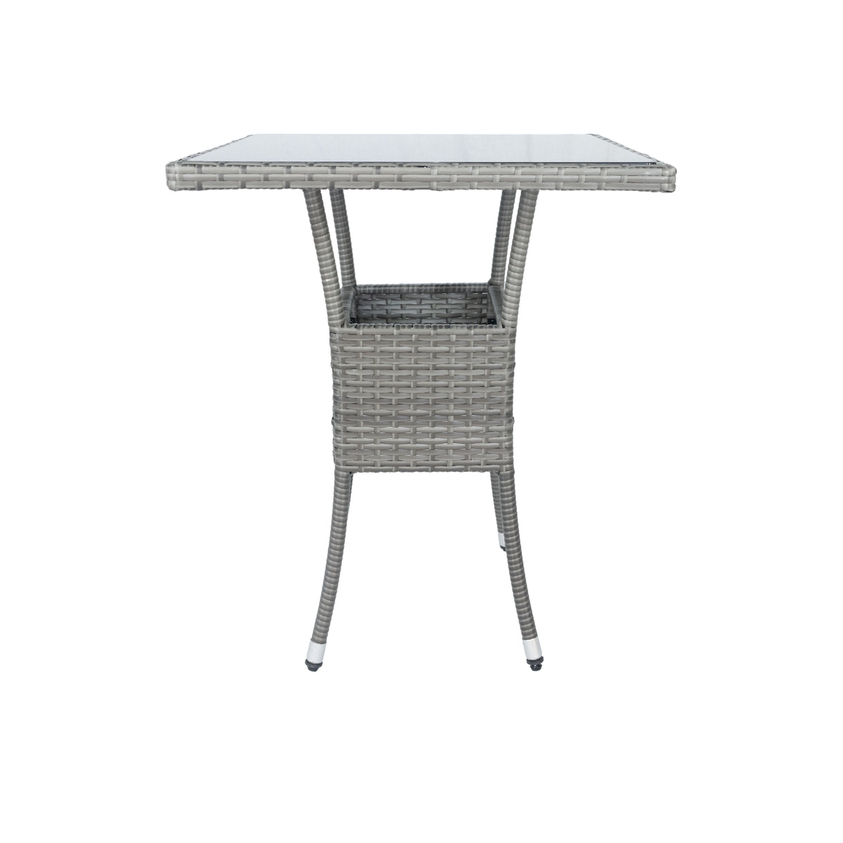 Gray wicker square side table with woven tabletop