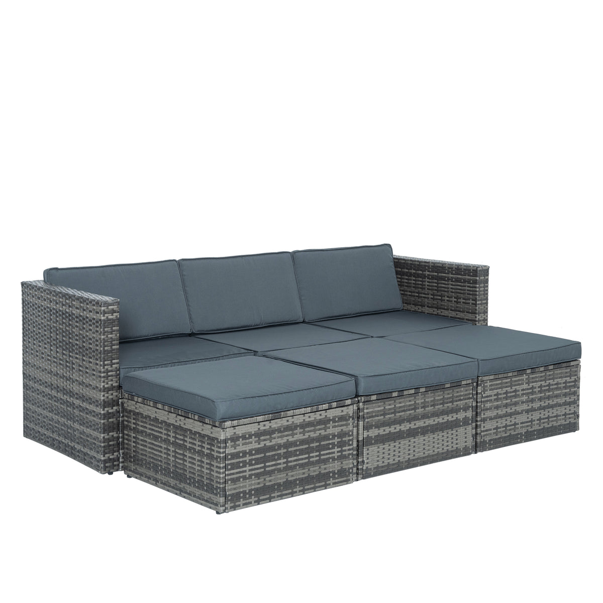 Outdoor PE wicker sofa set with dark gray seat cushions and back cushions