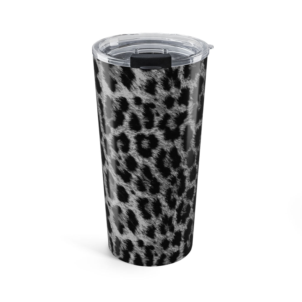 20oz leopard print tumbler with clear lid and black wrap strap