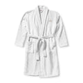 Unisex terry shawl robe with belt and chest embroidery, white textured knit