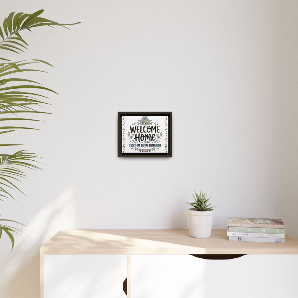Small framed matte canvas “Welcome Home” wall art with colorful decorative border