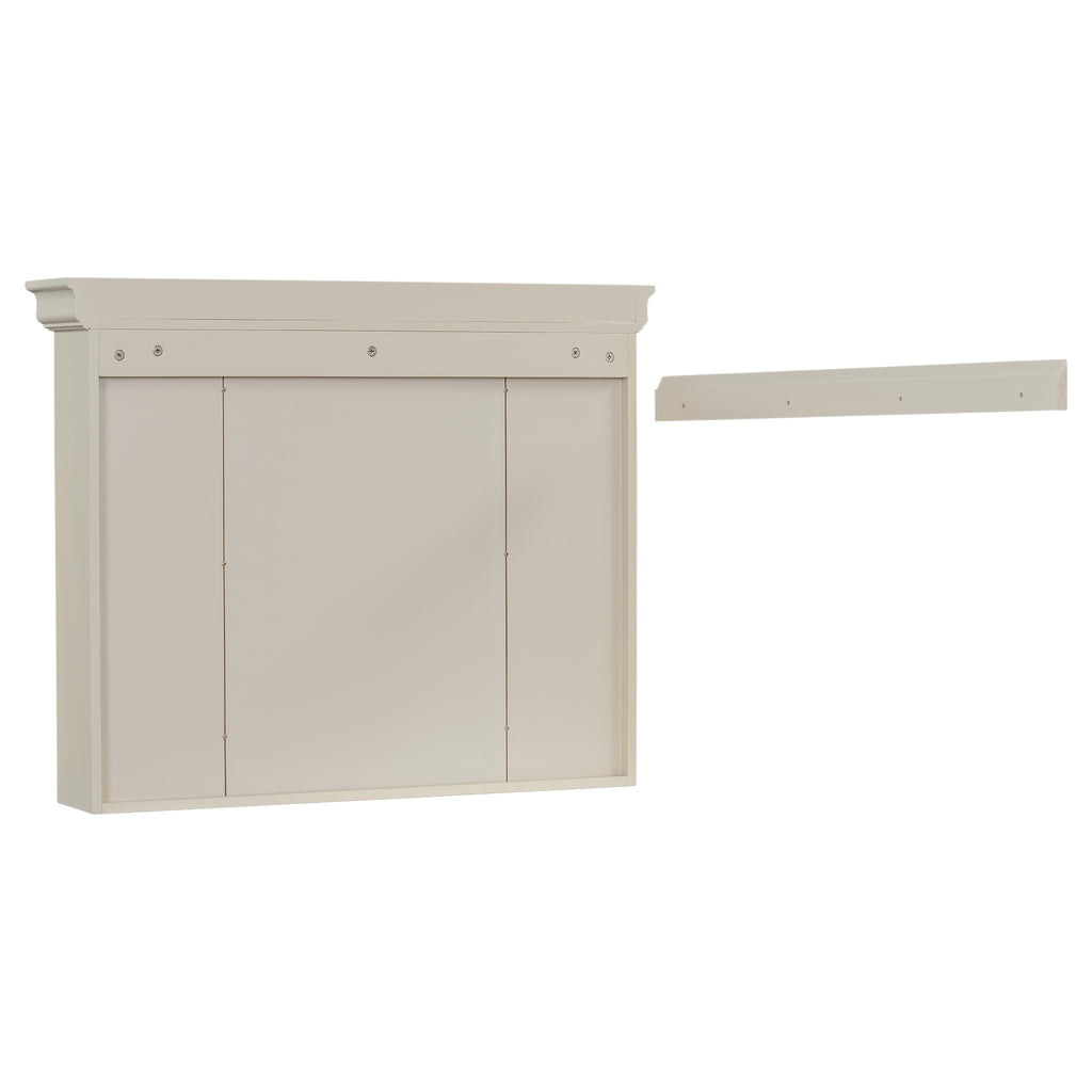 Cream bathroom wall cabinet with two cabinet doors and empty interior