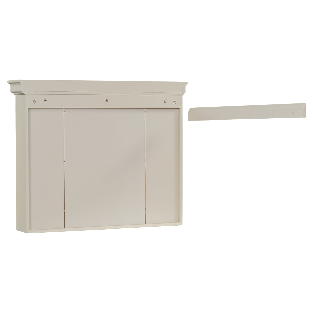 Cream bathroom wall cabinet with two cabinet doors and empty interior