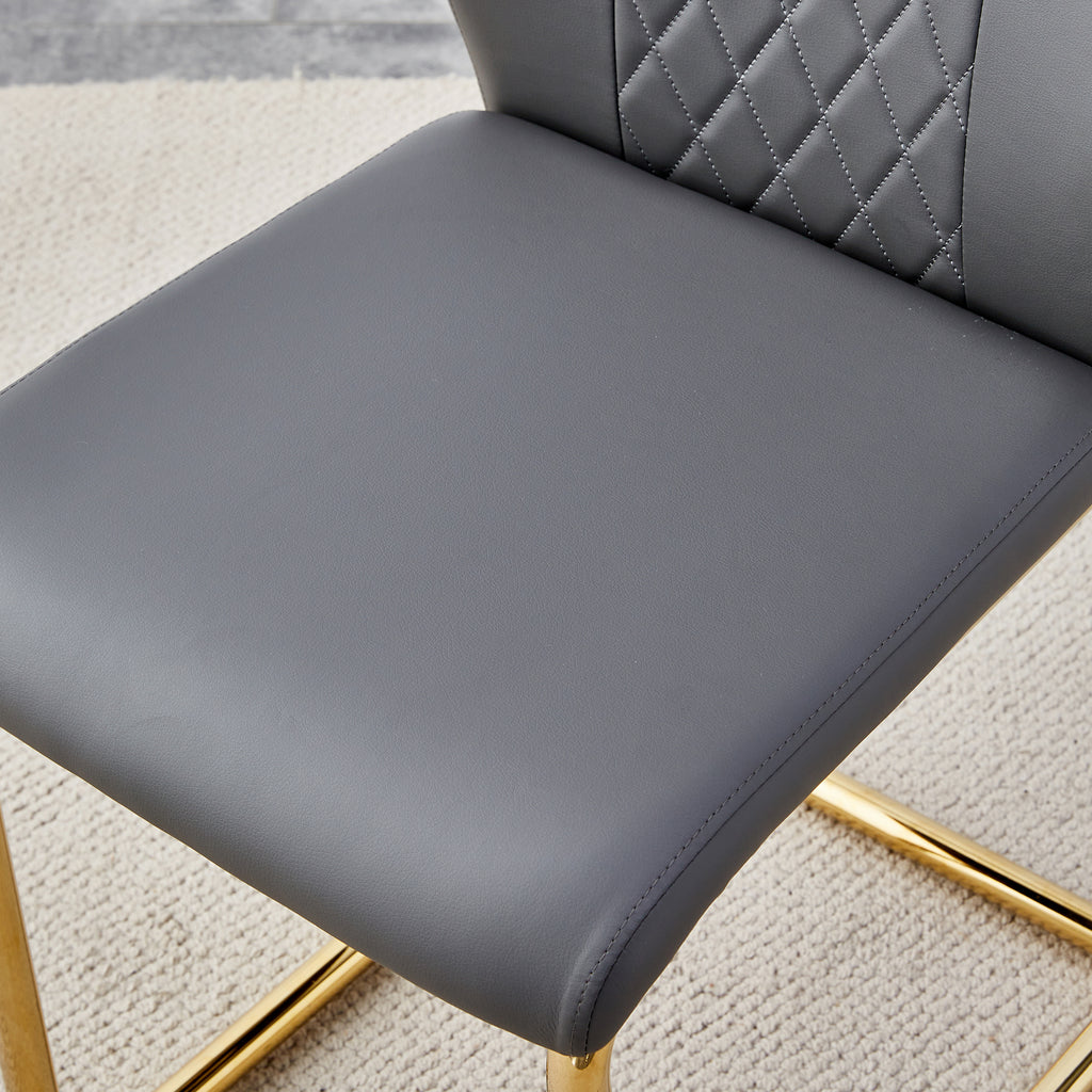 Gray faux leather cushioned seat with rounded corners and smooth surface