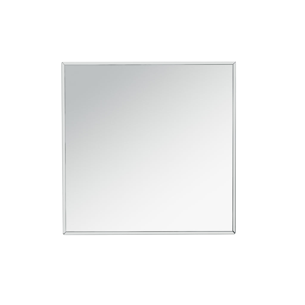 Square mirrored table frame in silver tone with clear glass interior panel.