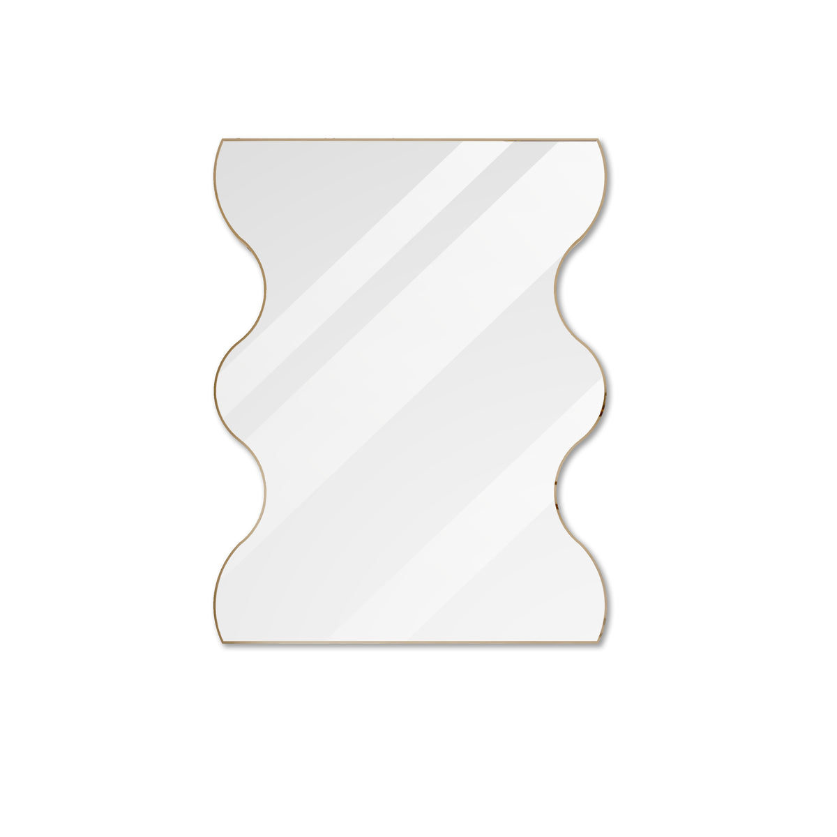 Rectangular wavy-edged wall mirror with clear glass, gold metal frame