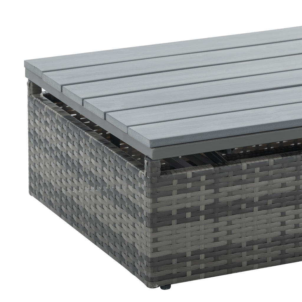 Dark gray wicker storage coffee table with rectangular top and straight legs