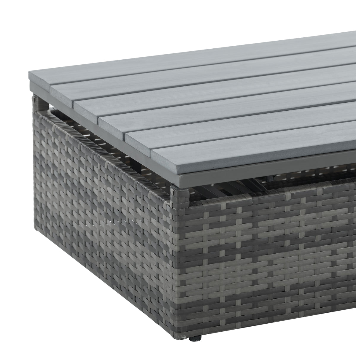 Dark gray wicker storage coffee table with rectangular top and straight legs