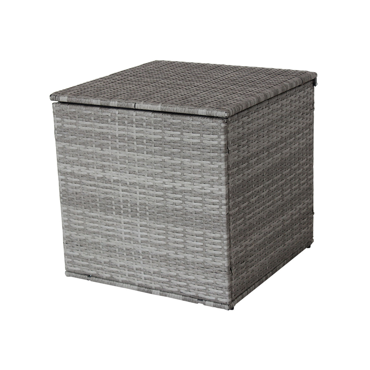 Grey wicker storage ottoman with square cushion top