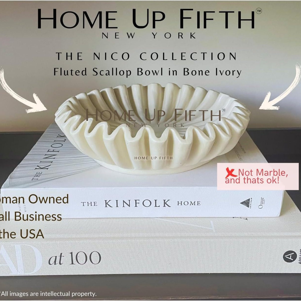 Bone ivory fluted scallop decorative bowl with ruffled lotus-leaf rim