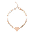 Rose gold heart paperclip bracelet with engraved heart charm