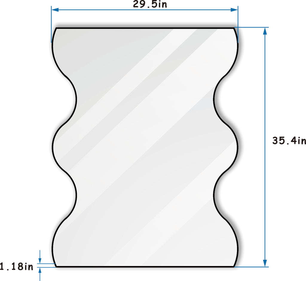 Wavy-edged rectangular wall mirror outline with black border and flat reflective surface