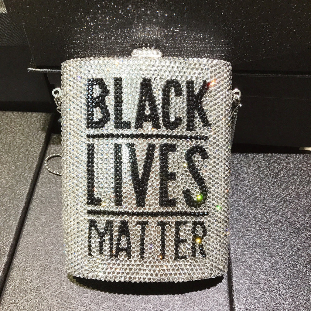 Rhinestone mini dinner bag, “BLACK LIVES MATTER” front with small embellishment accents