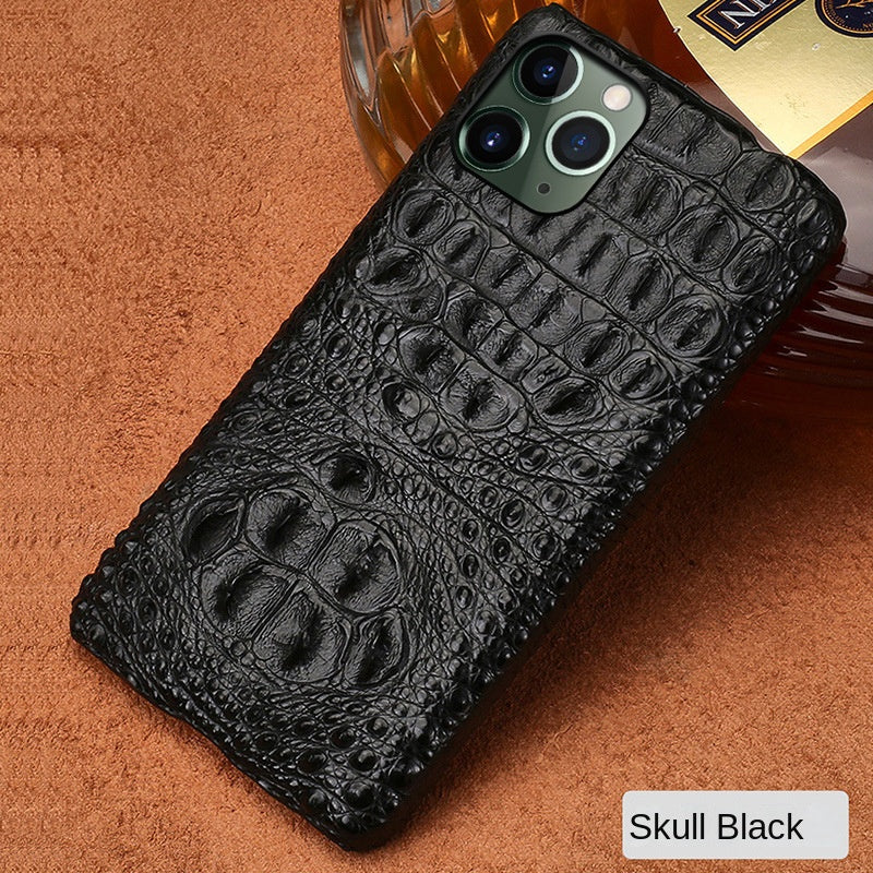 Black crocodile leather phone case with crocodile embossed face detail and cutouts