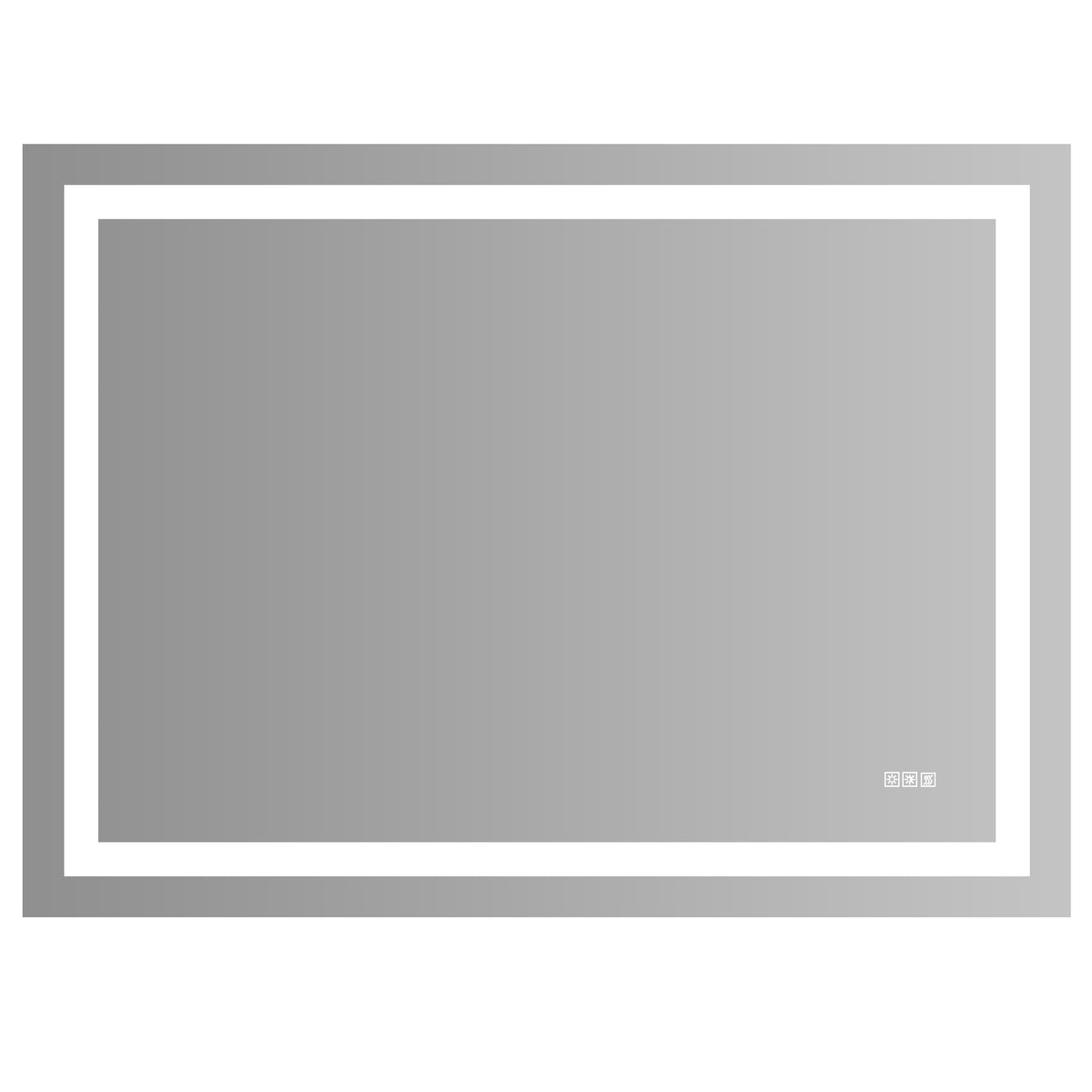 LED bathroom vanity mirror with silver frame, anti-fog glass, perimeter light strip