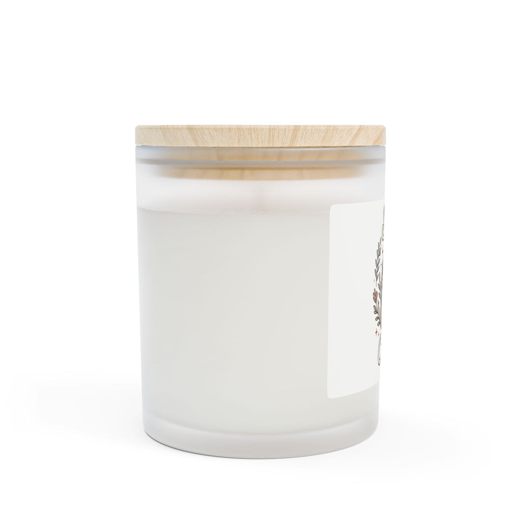 11oz frosted glass candle with bamboo lid, side label