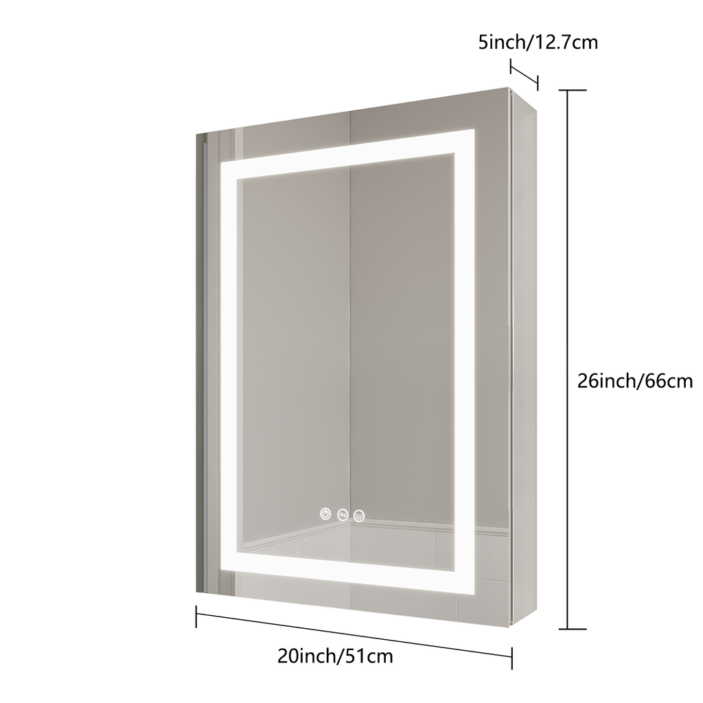 Rectangular LED bathroom medicine cabinet with mirror, wall-mount design, single door
