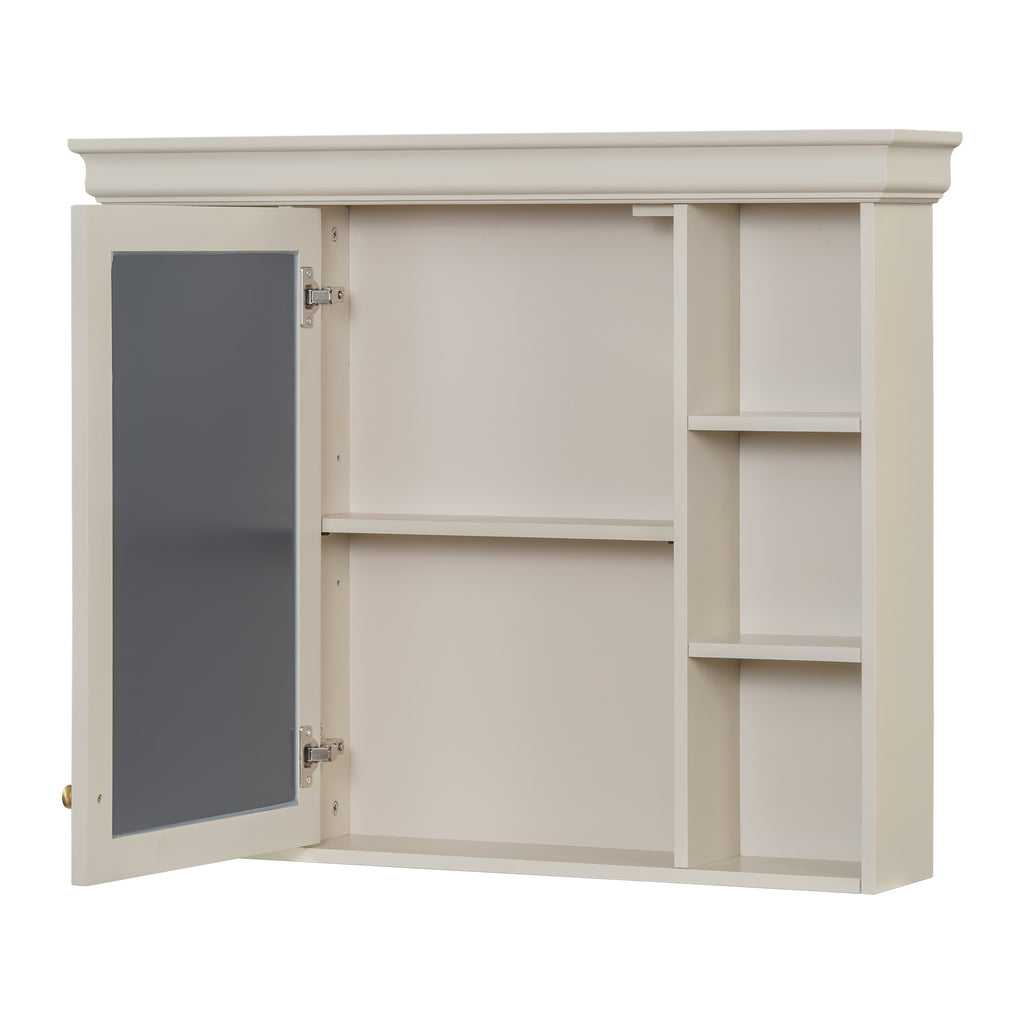 Wall-mounted bathroom storage cabinet with mirrored door and interior shelves
