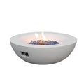 Antique white concrete propane fire pit bowl with flame and control knobs