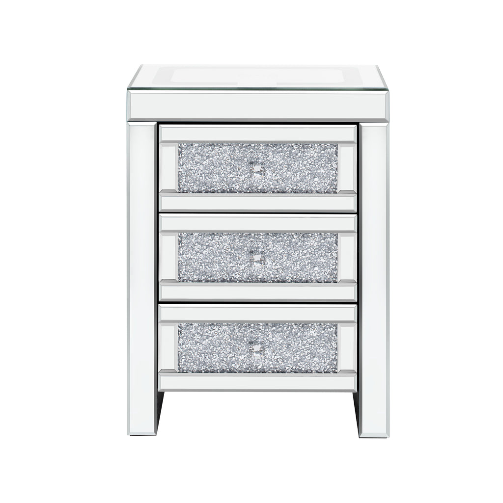 White-top silver coffee table with three glitter drawer fronts and mirror frame