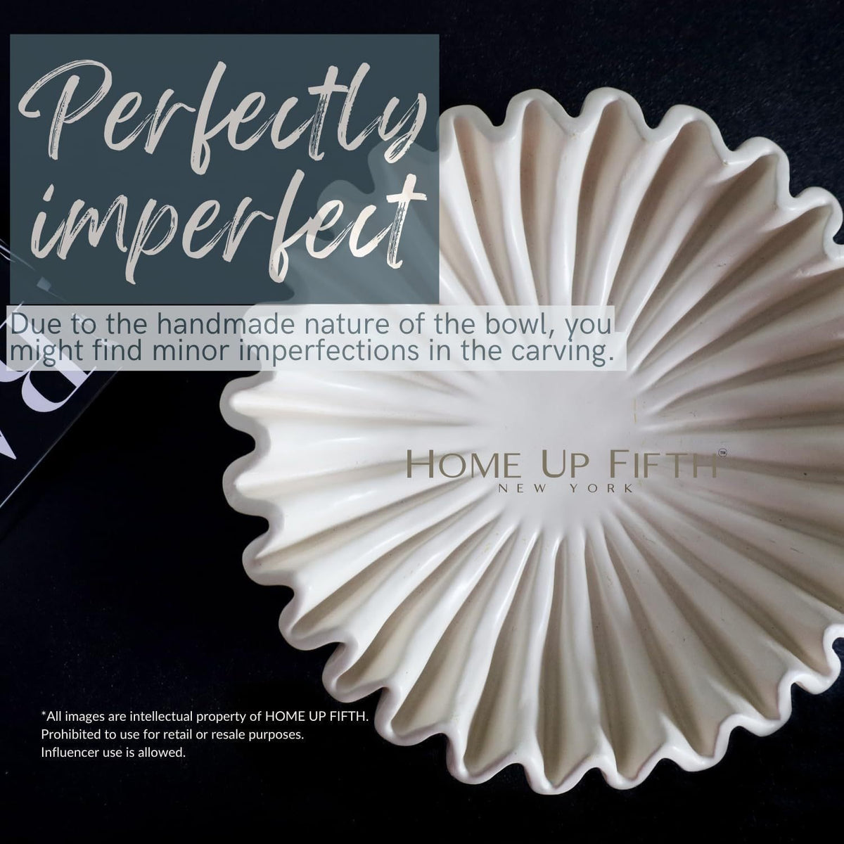 White fluted scallop decorative bowl with shallow ridged lotus shape