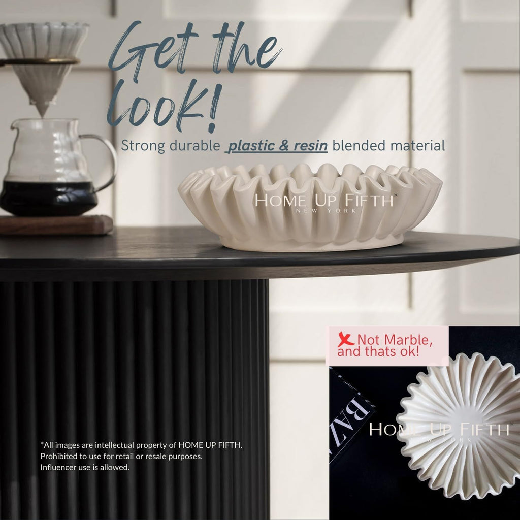 White fluted scallop decorative bowl with zigzag lotus-leaf rim detail