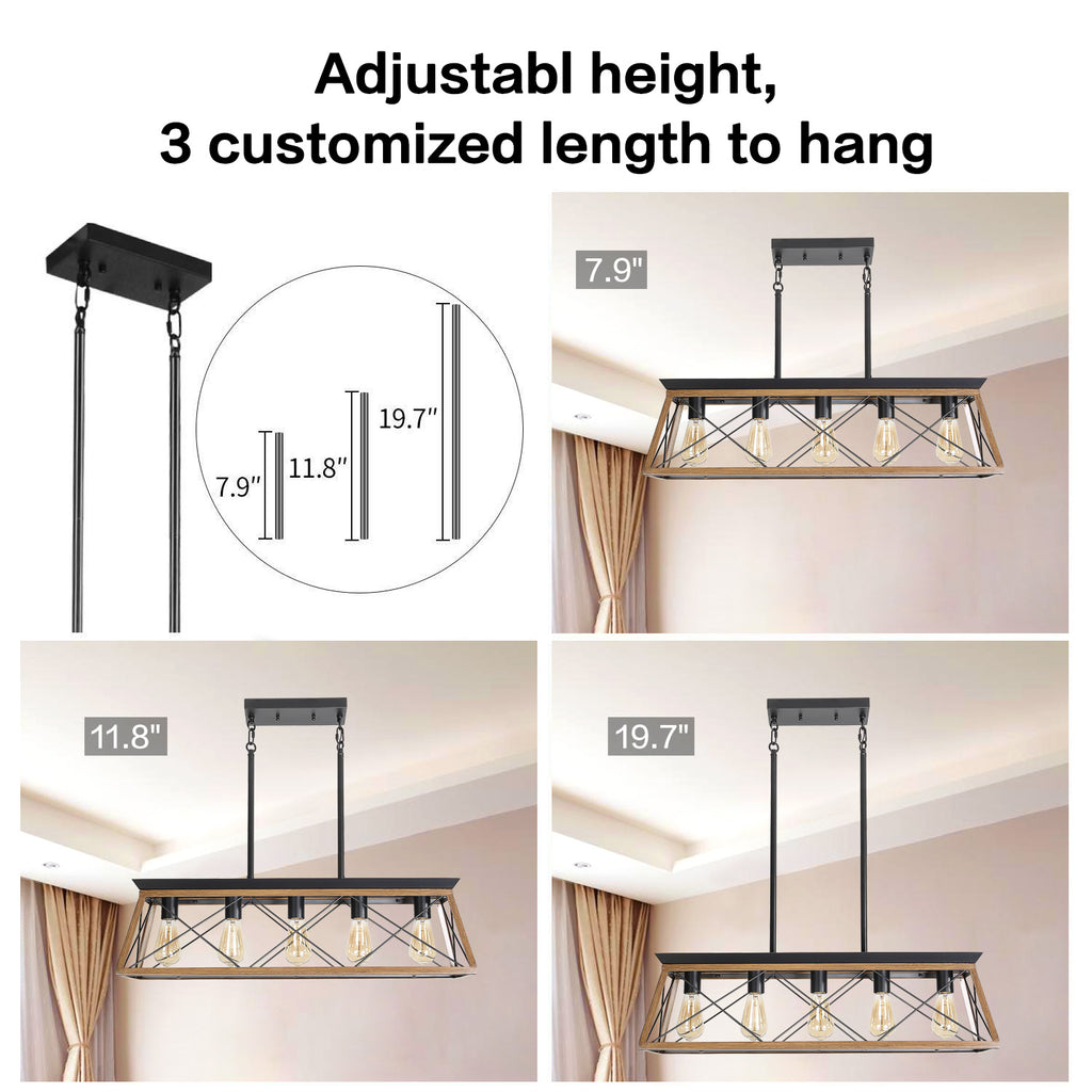Adjustable-height 5-light chandelier with adjustable rods for customized hanging length