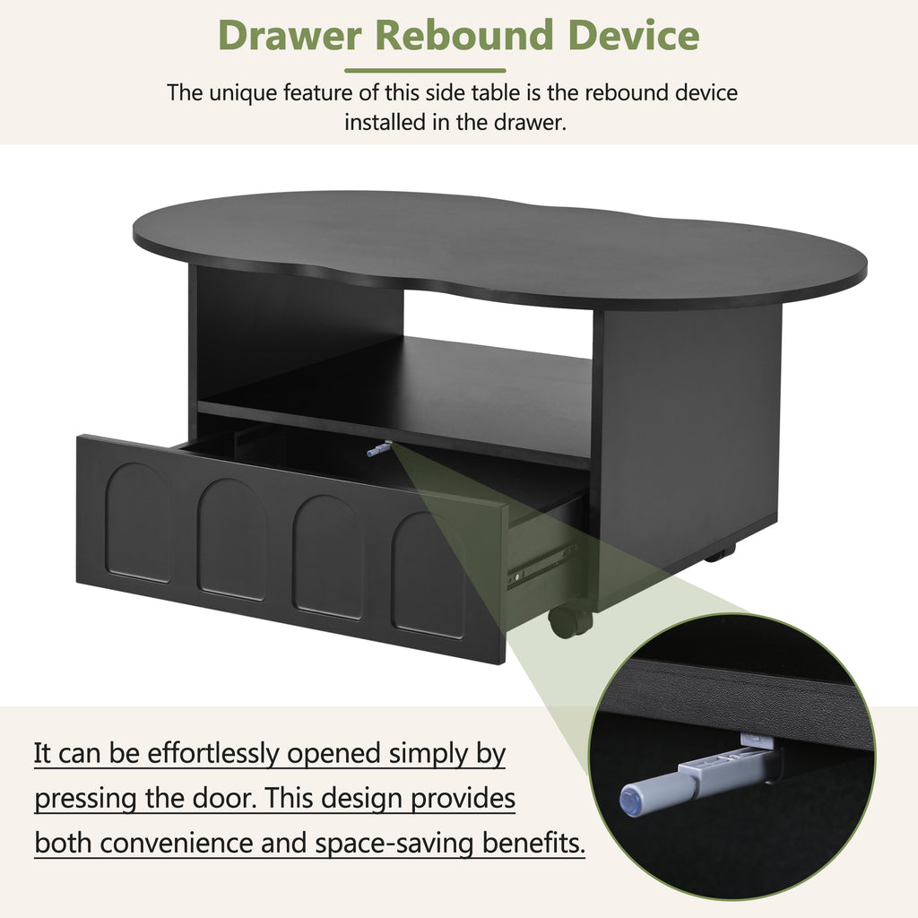Black coffee table with rebound drawer device and front cabinet doors
