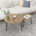 Round nesting end table set of 2 with wood tabletop and thin black metal tripod legs