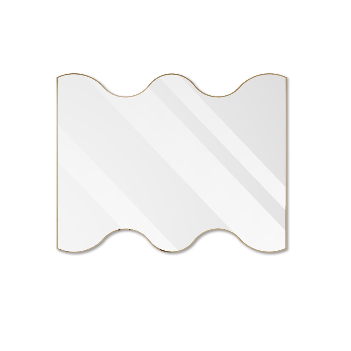 Rectangular wall mirror with wavy edges and clear glass, gold frame