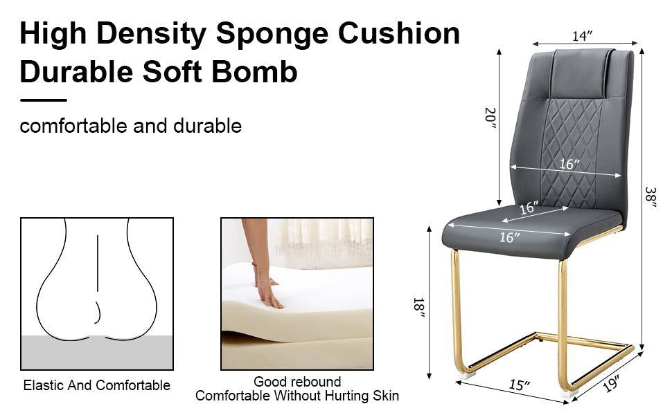 Gray upholstered chair with diamond pattern seat and backrest, gold metal frame