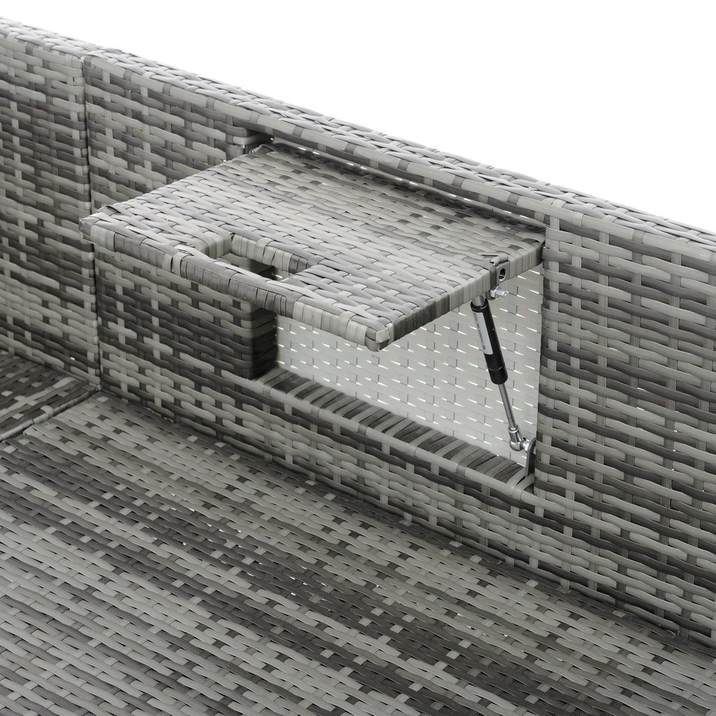 Outdoor storage bench with lifted seat and woven PE wicker base