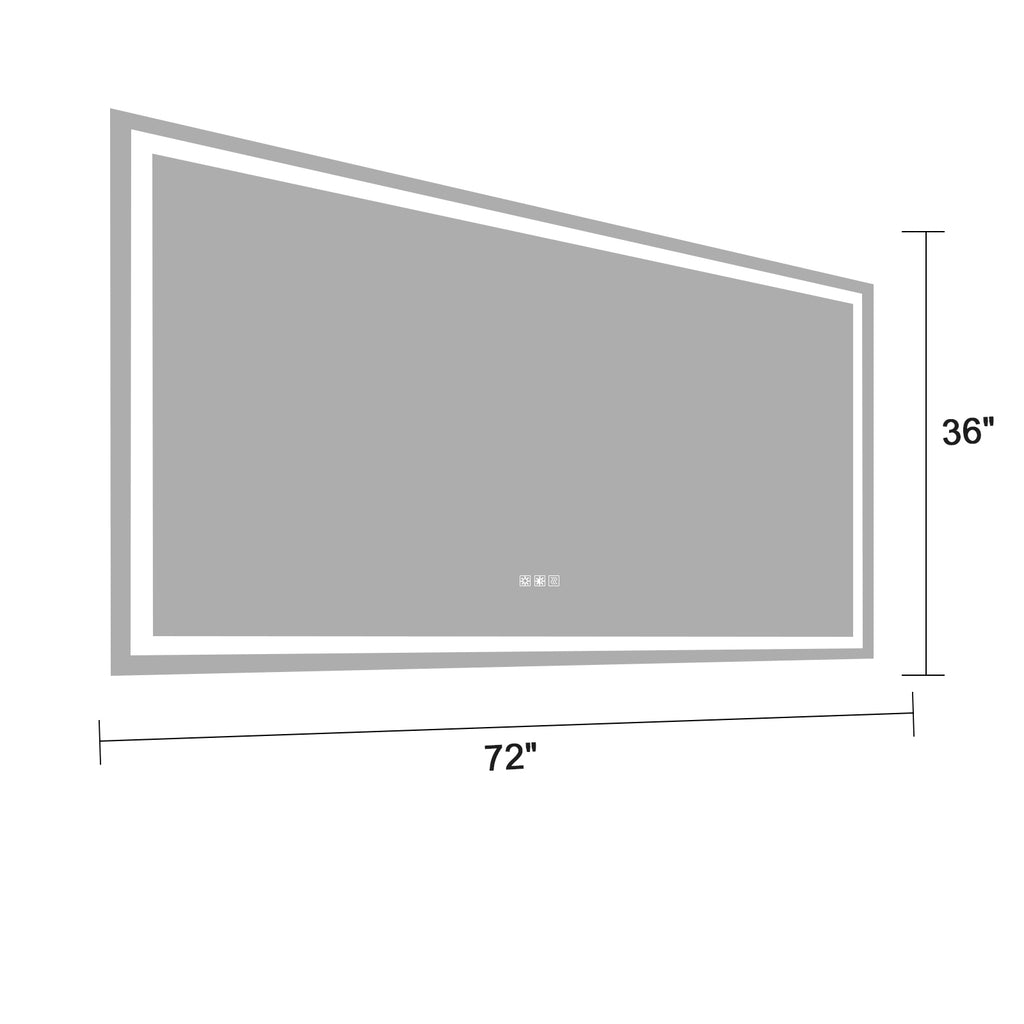 Rectangle bathroom LED mirror with white frame, 72 in wide and 36 in tall