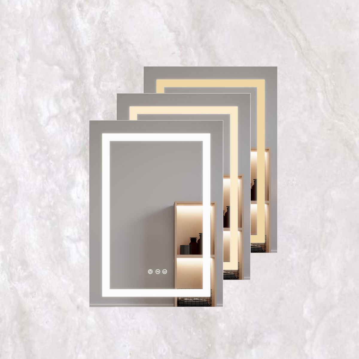 White LED bathroom medicine cabinet with anti-fog mirror, single door, right-hinge