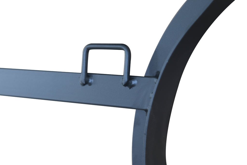 Wall mirror metal frame detail with curved handle-like back bracket