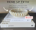 Bone ivory fluted scallop decorative bowl with wavy lotus-leaf ridges