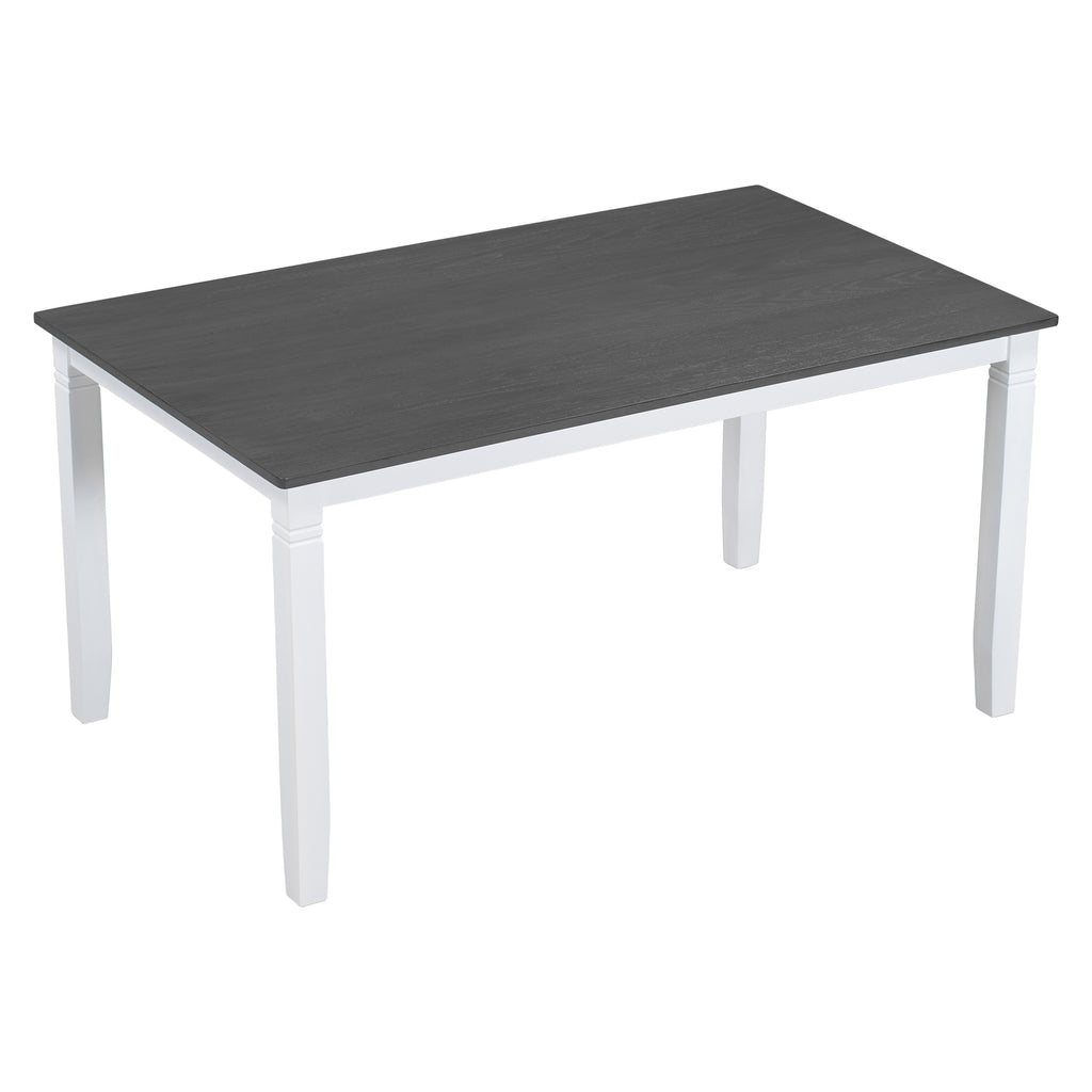Two-tone dining table with dark gray top and white wooden legs