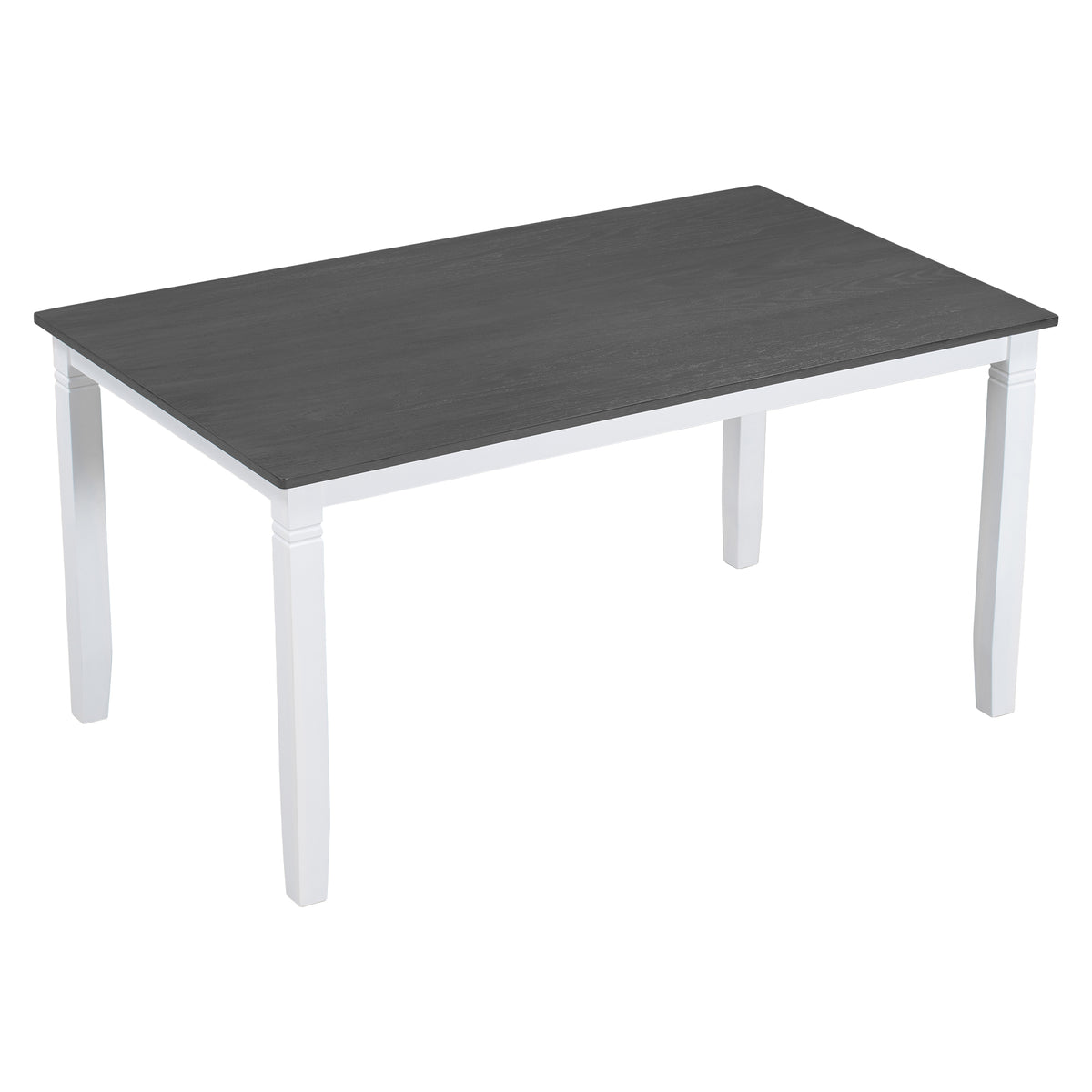 Two-tone dining table with dark gray top and white wooden legs