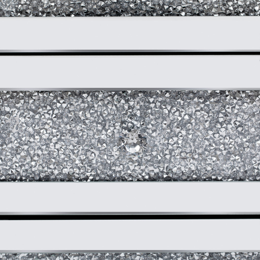 Mirrored crystal-style inlay with silver glitter texture on a rectangular coffee table