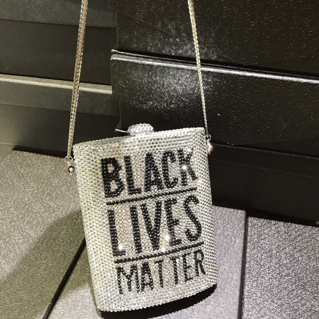Rhinestone mini dinner bag with chain strap, “BLACK LIVES MATTER” letter print