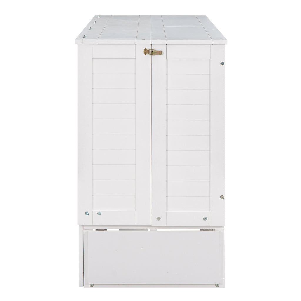 White queen Murphy bed cabinet with folding door panels, closed view