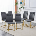 Set of gray faux leather accent chairs with diamond-stitch panels and gold metal legs
