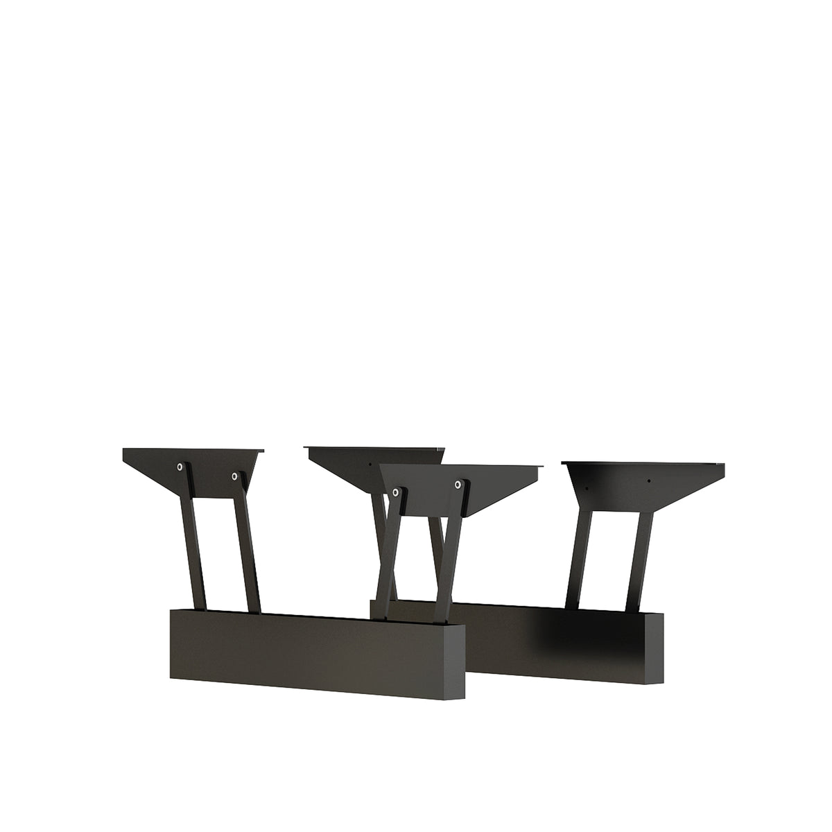 Black metal lift mechanism legs under white coffee table frame