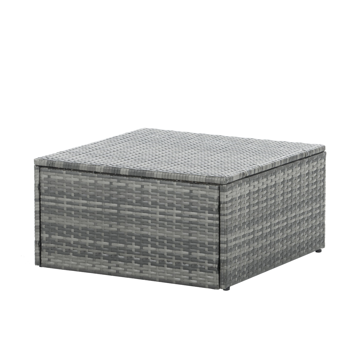 Dark gray PE wicker ottoman with flat seat cushion
