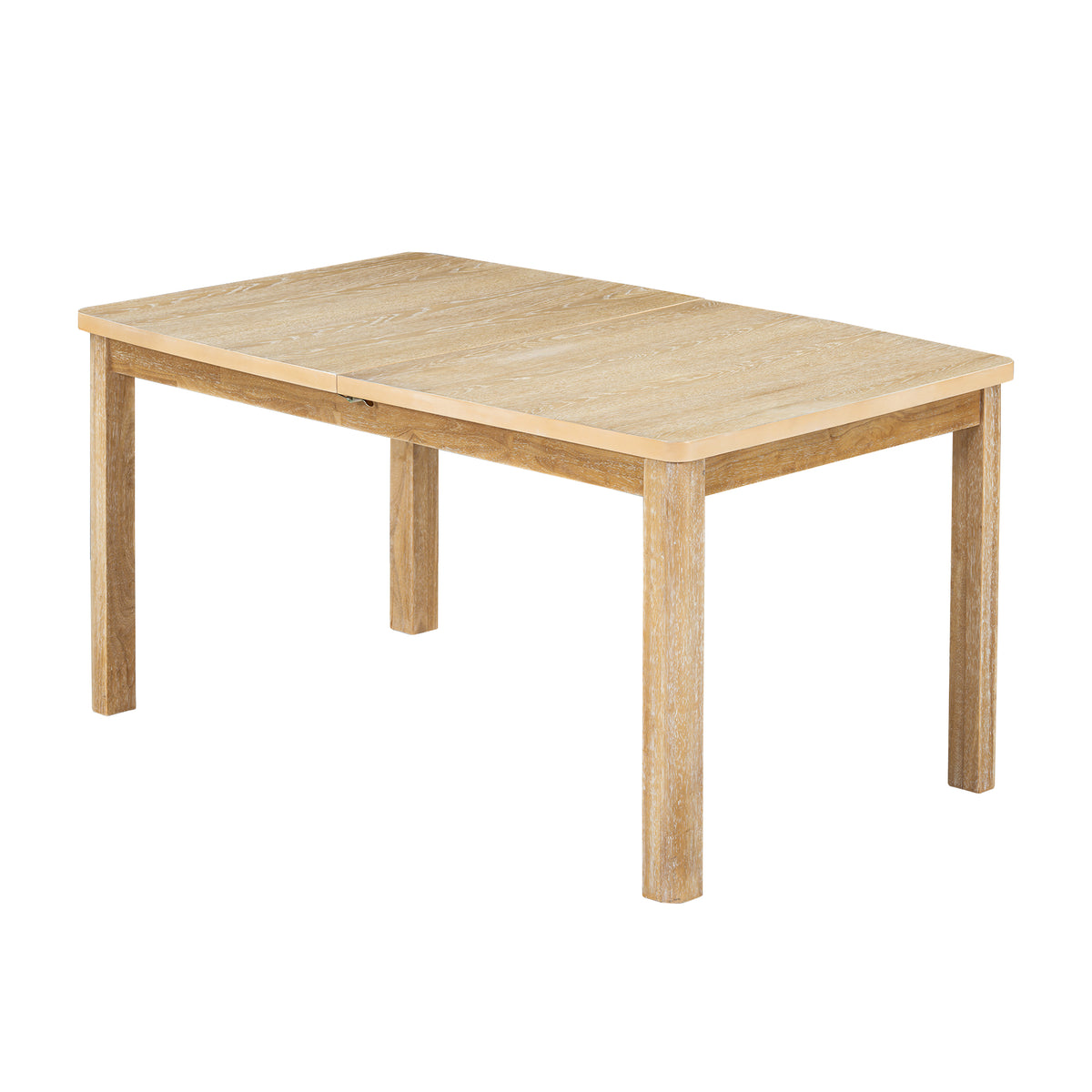 Expandable dining table in natural wood with squared legs and smooth top surface