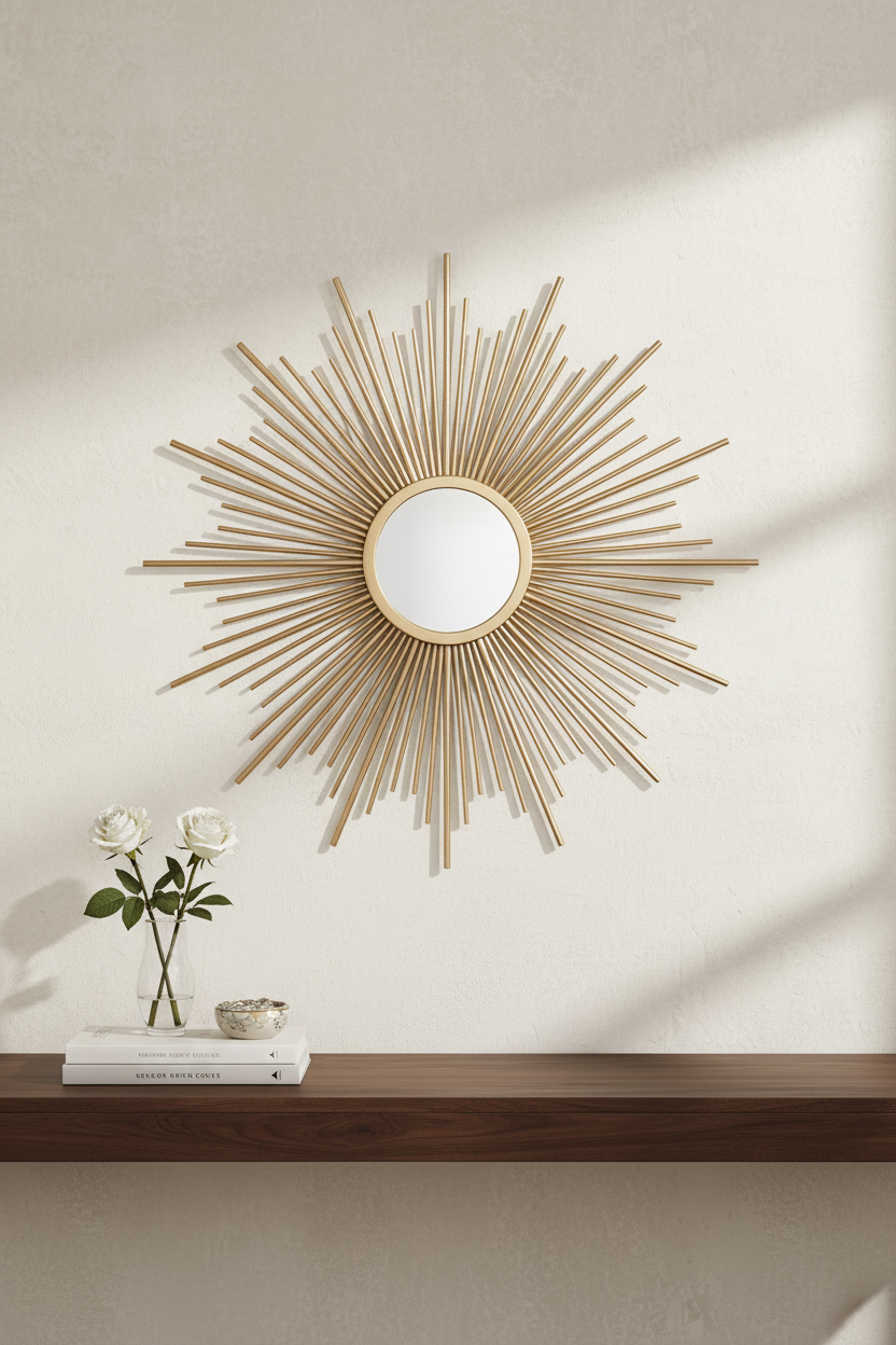 Champagne gold wall mirror with statement frame
