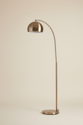 Brushed bronze arc floor lamp with curved stem and rounded dome shade